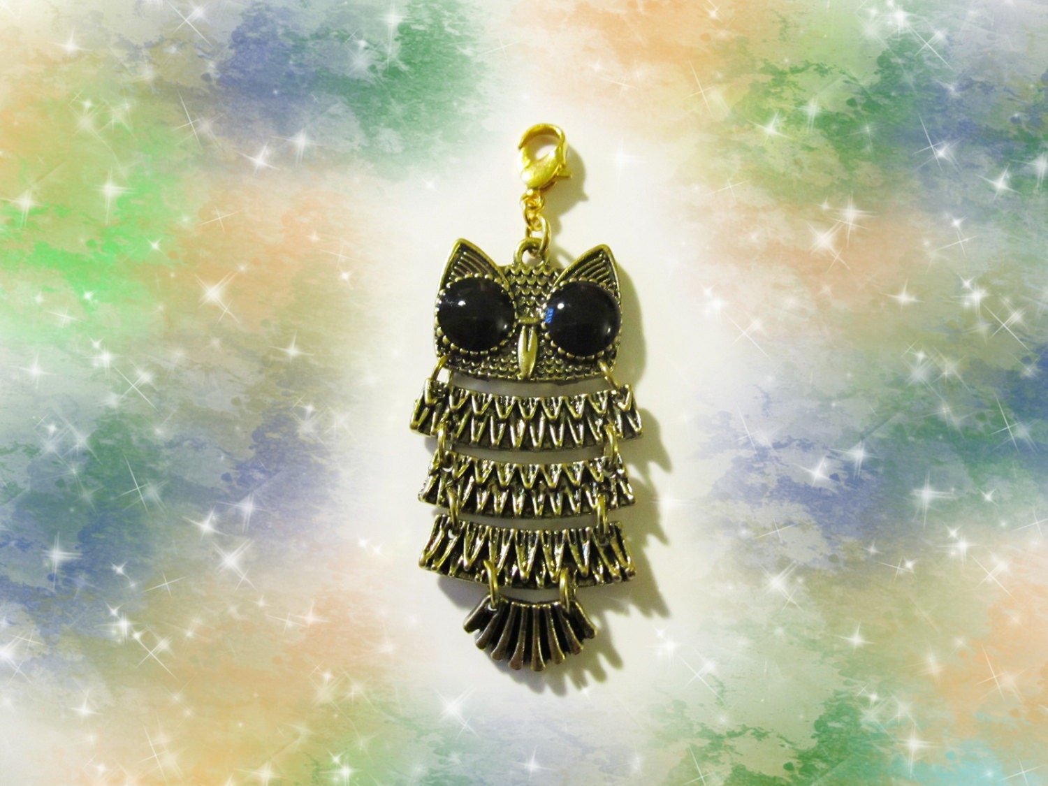 Antique Brass Dangling Owl Add On Key Chain Charm, for Keys, Purse, or Necklace accesory