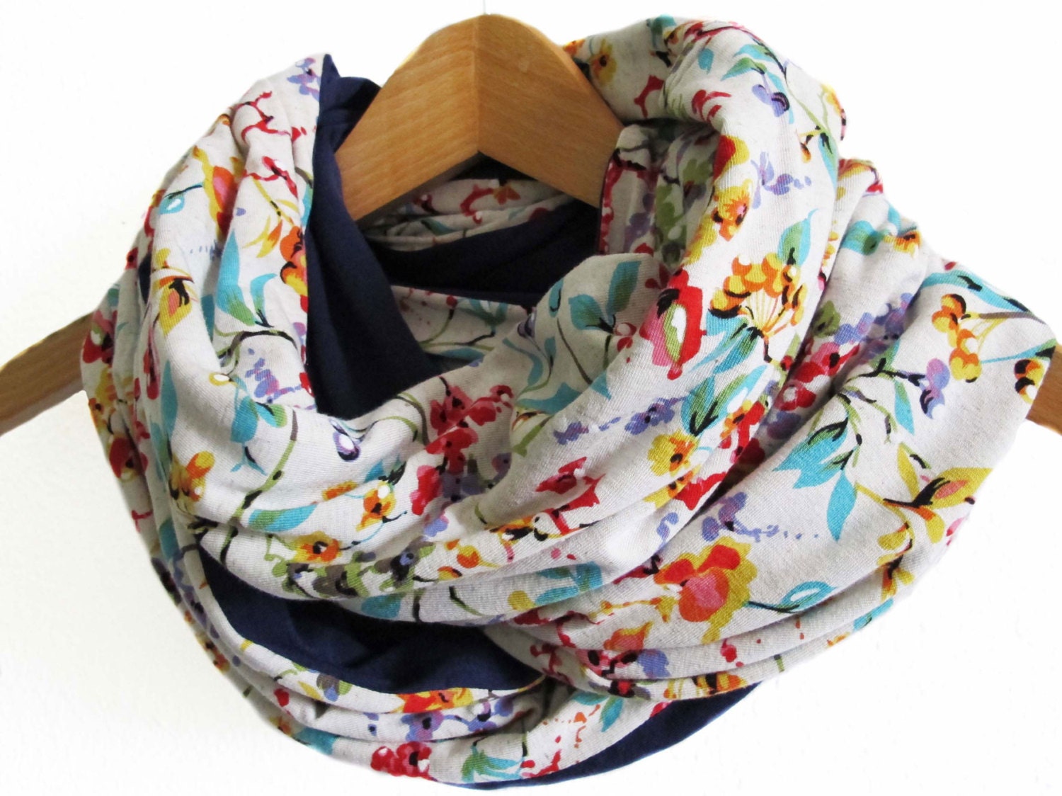 Jersey Scarf, Infinity scarf, Circle Scarf, Loop, Cowl, Snood, patterned, blue, colorful floral fabric, cotton, handmade