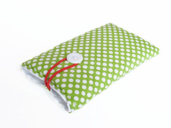 iPhone case, cover, Etui, bag, Smartphone, mobile Phone, green, dots, spotted, handmade, padded, fabric, cotton, 3GS, 3G, 4, 4S, 5