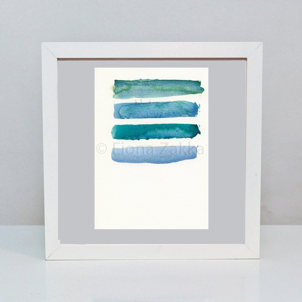 Blue Teal Abstract Art Watercolor Original Small Artwork  Green Gray Stormy Seascape Art 81/4"x57/8" / 21x14.8cm.