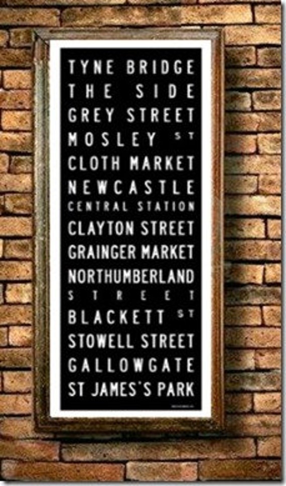 Newcastle tram / bus scroll vintage style poster print