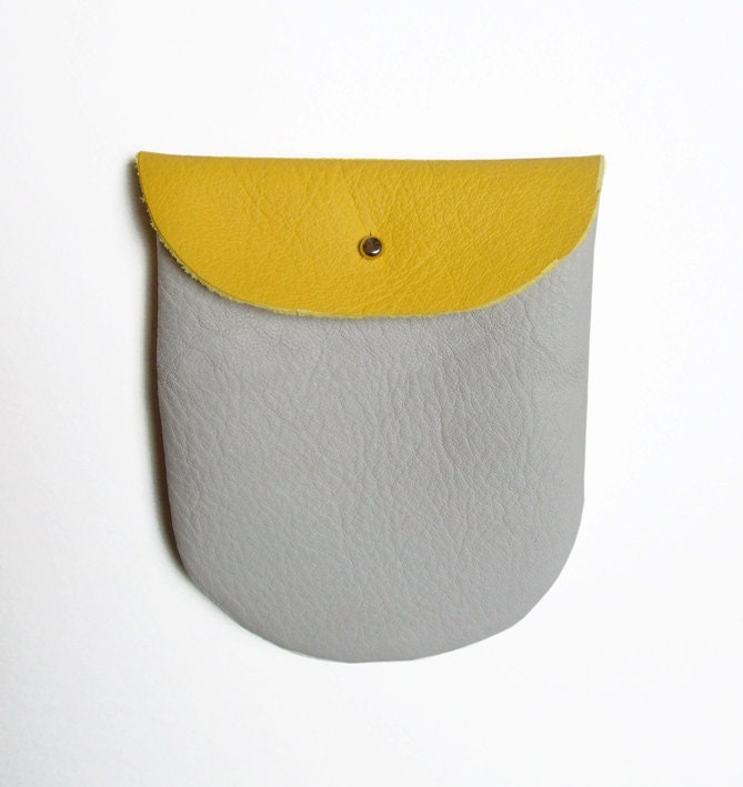 Soft Leather Pouch // yellow with soft grey leather