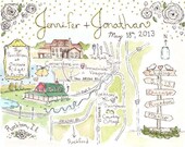 8x10-Custom Wedding Map-Hand Drawn Original Artwork JLH Art Studio