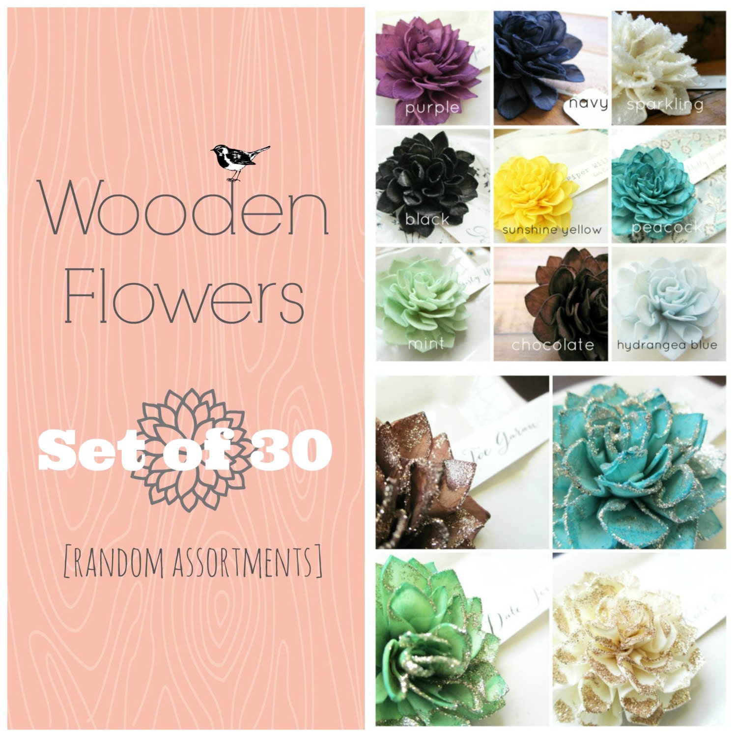 Wooden Flowers, Wedding Decor, Wedding Flowers, Bridal Shower Decor