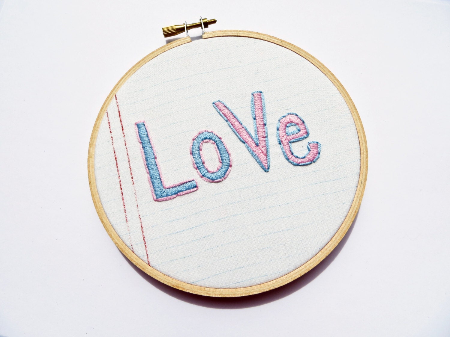 LoVe Hand Embroidered Hoop Art - Veronica Mars TV Embroidery / Sweet Romantic Home or Nursery Decor