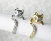 SALE - 3 Kitty Rings Buy 2 get 1 Free - Beautiful Cat Rings with blue//white crystals.Cat - cat lover - cats - kitty ring - kitten