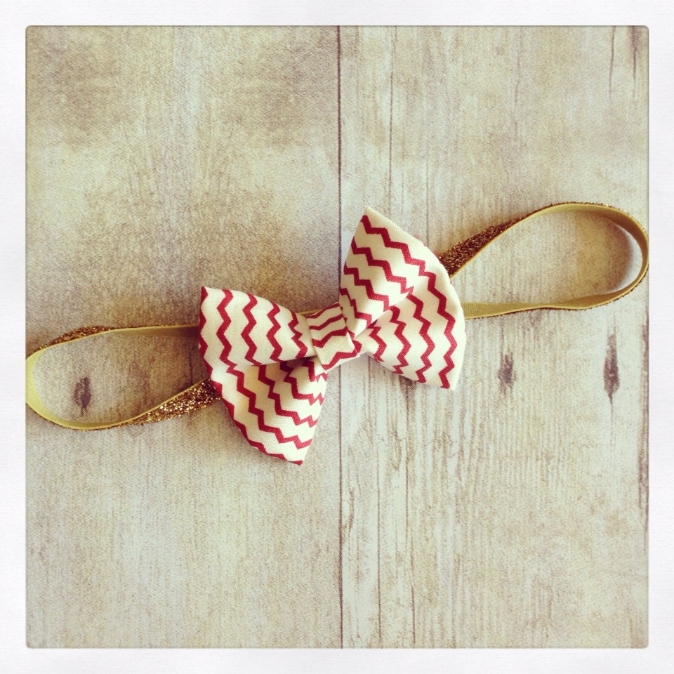 Nautical cream and red chevron 4th of July baby bow headband/clip