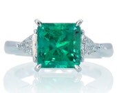 Princess Cut COLUMBIAN Emerald Three Stone Ring