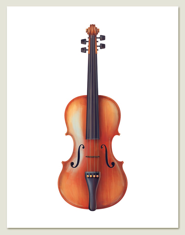 8.5 x 11 - Violin Musical Instrument - Wall Art Print on White - original illustration, string instrument, music, orchestra