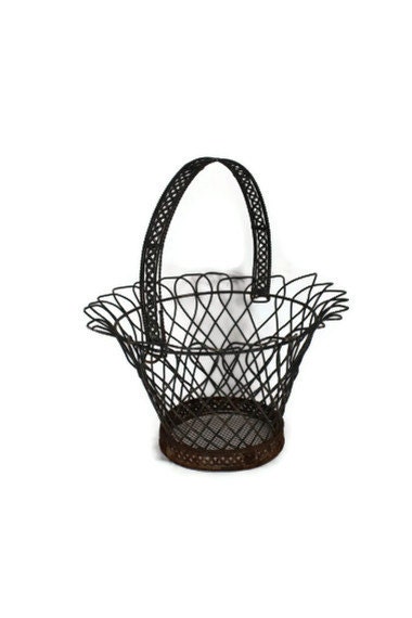 Vintage Metal Decorative Basket with Removeable Handle