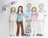 Custom water color family portrait, 5 people or more, watercolor illustration, 11x14 original artwork