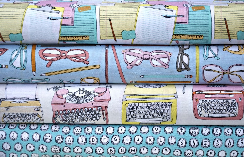 Fat Quarter Bundle-  Type  - Julia Rothman  Windham Fabrics - four fat quarter pieces (TOTAL 1 YARD)