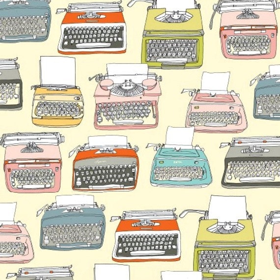1/2 yard Vintage Typewriters from Type collection  by Julia Rothman  Windham Fabrics - Cream