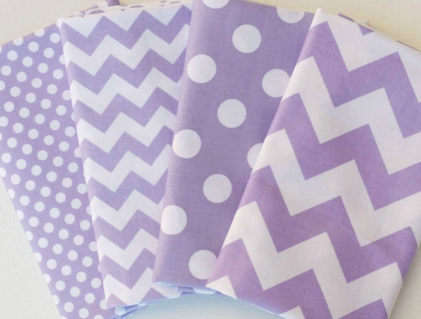 Fat Quarter Bundle -  Riley Blake Medium and Small Chevron & Dots in Lavender and White - 4 Fat Quarter Pieces (1 yard Total)