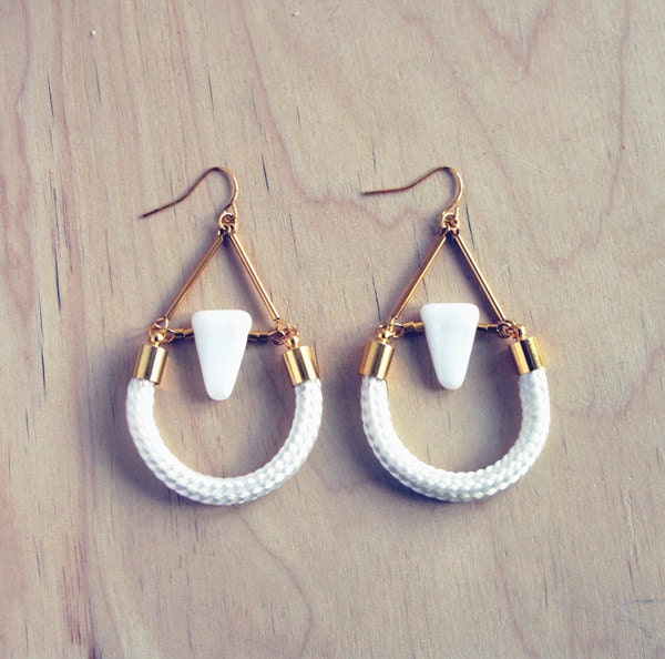Geometric triangle and rope dangle earrings, geometric earrings, drop earrings