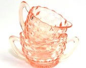 Pink Fostoria Glass Cream & Sugar Bowl Set - American Pattern, Cubist Style - Vintage Home Kitchen Decor or Serving Use