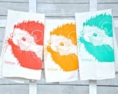 Hedgehog Tea Towel Set, Hand Printed, Water Based Ink-- Soft, Lint Free, Awesome.