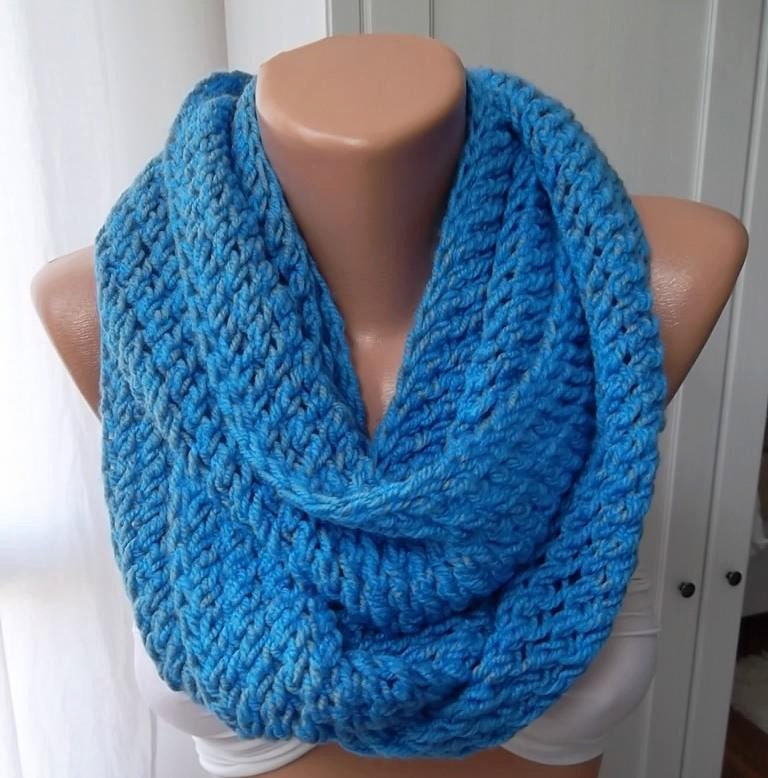 ON SALE Hand knitted scarf...Blue..... Infinity Scarf Loop Scarf Circle Scarf ..