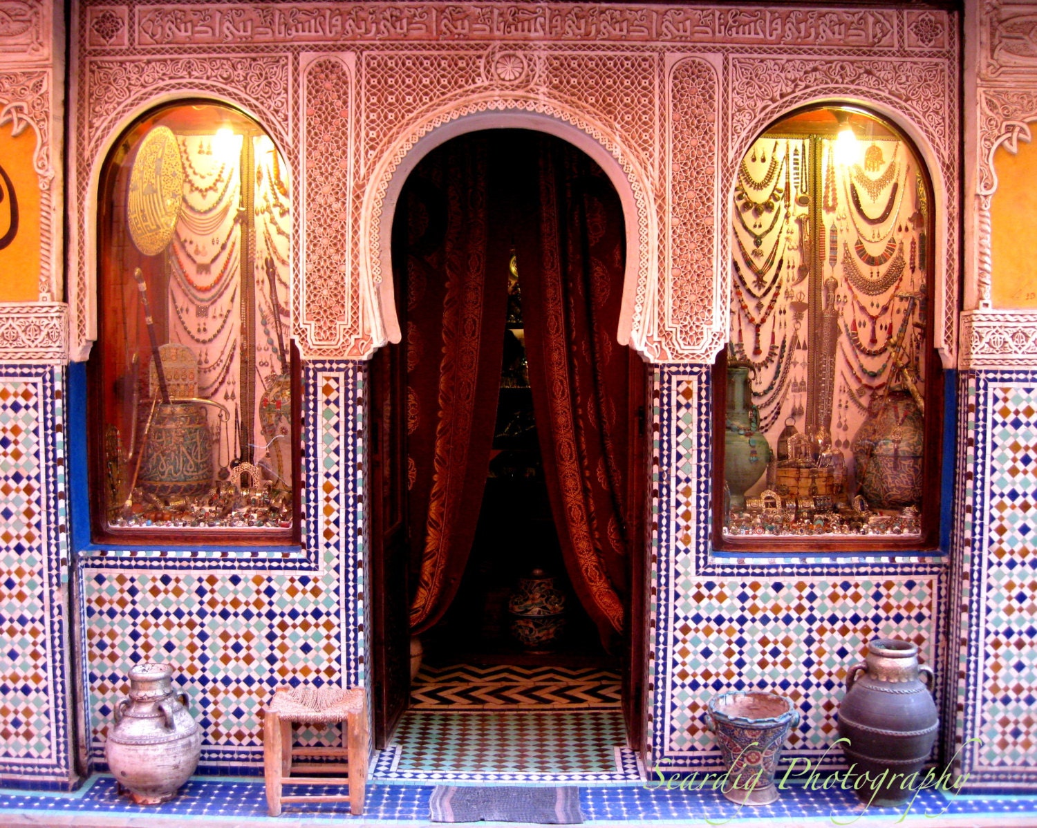 Marrakech, Morocco Door. Intricate. Colorful. Mosaic. 8"x10" Photograph. Blue. Orange. White. Travel Photography. Other Sizes Available.