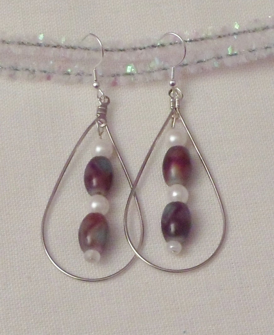 Dangling earrings 2 inch porcelin glass beaded