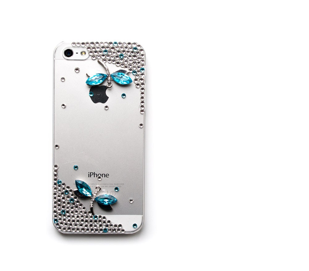 Elegant sparkling iPhone 5 case Dragonfly blue crystal iPhone 5 cover