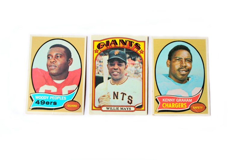 Baseball and Football Vintage 1970s Topps Cards:  Willie Mays, Woody Peoples, and Kenny Graham (Set of 3)