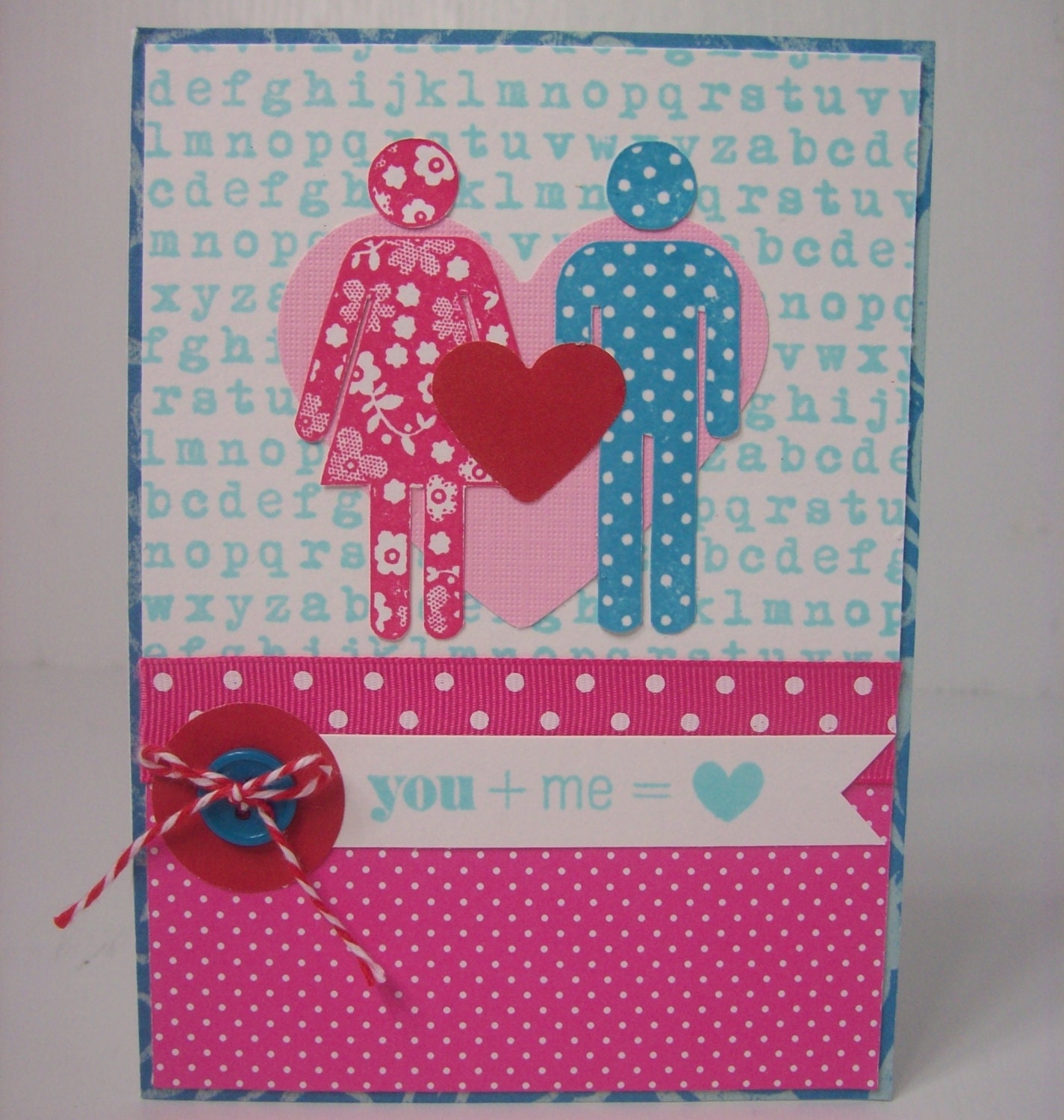 Valentine's Day Card Handmade FREE SHIPPING Pink Blue Hearts Valentine Potty People Man Woman Love