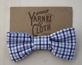 Toddler Boys Babies Clip on Bow Tie 100% Cotton - Blue, Navy and White Check