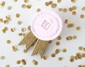 Customized Initial Polymer Clay Ribbon Brooch, Personalized Monogram Brooch