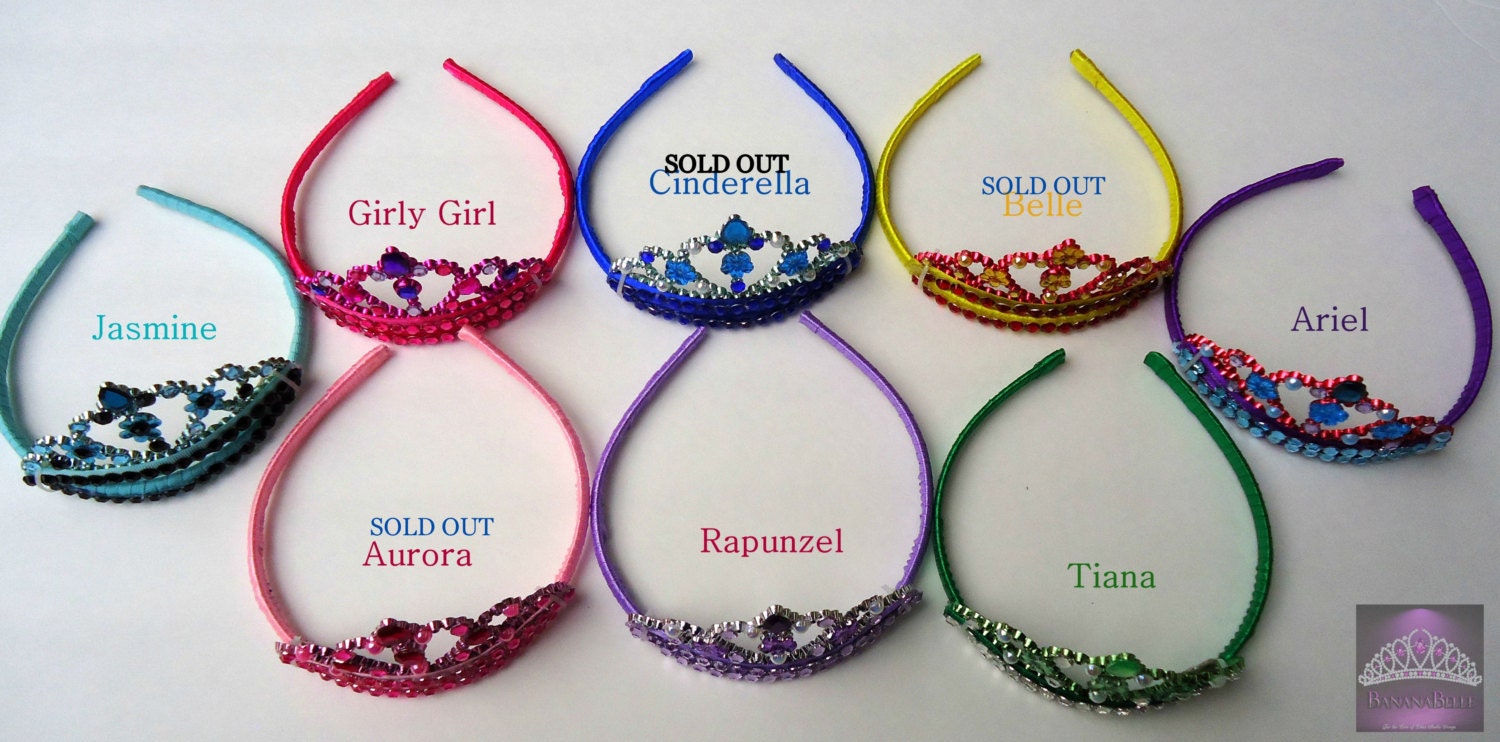 5 Princess inspired tiara headbands for dress up, games, beauty pageant, birthday, flower girl, party favor, bridal shower