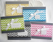 Set of 6 chevron yellow, aqua, black, green, red, pink, blue, or orange, and grey thank you card