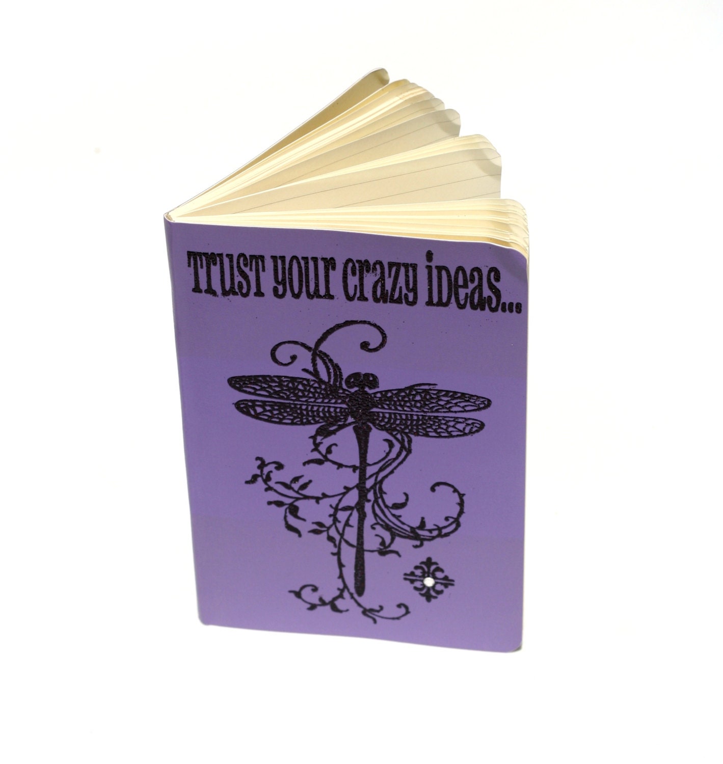 Dragonfly notebook, purple journal, crazy ideas mini notebook, embossed fantasy diary, altered moleskine