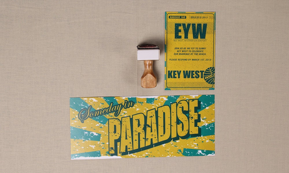 Vintage Postcard Destination Wedding Invitation Set