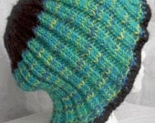 Adult's Knit Hat- Blue, Green and Yellow with Black Trim, Free shipping