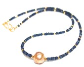 Kasumi Style Pearl Necklace Deep Blue Sapphire Gold Vermeil Gemstone Jewelry