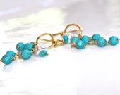 Turquoise Hoop Earrings Pearl Everyday Jewelry Simple Earrings Artisan Gemstones