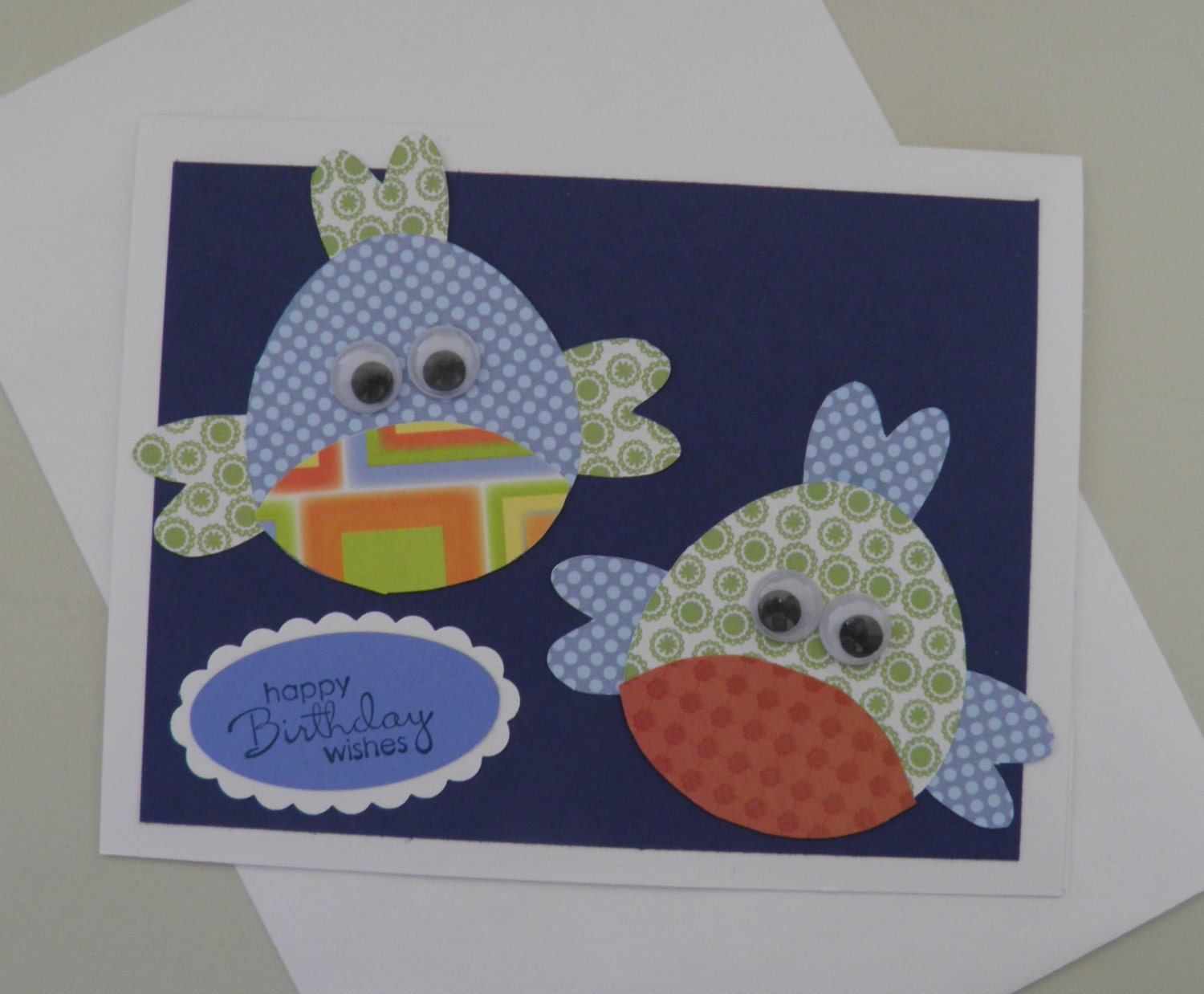 Happy Birthday Card with fish - blue, green and orange