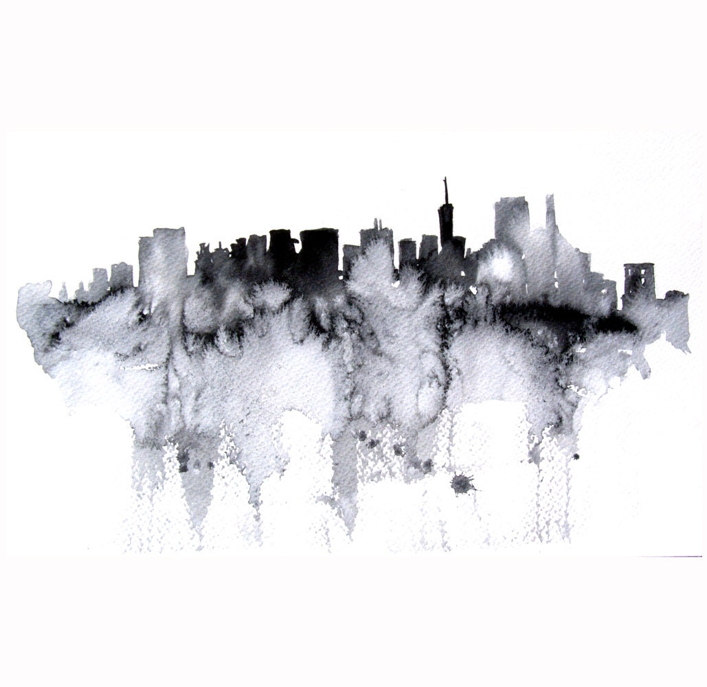 New York abstract ART PRINT 13X19 watercolor painting