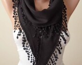 Mother's Day - Black Pashmina Scarf with Trim Edge