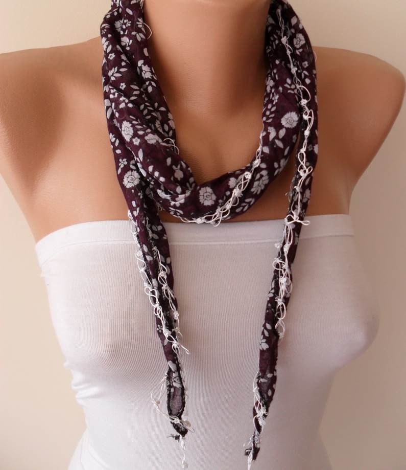 Crochet - Purple/Brown Scarf - Headband - Summer Scarf  - Thin and Lightweight Scarf