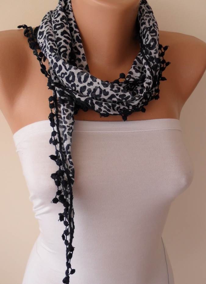 Dark Blue Leopard Scarf - Headband - Summer Scarf  - Thin and Lightweight Scarf
