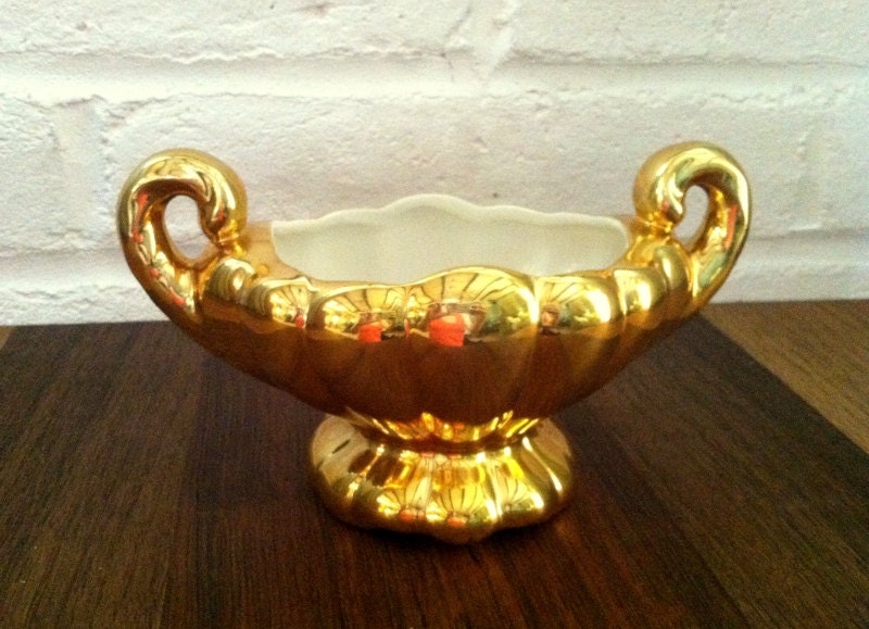 Vintage Gold Double Handle Vase