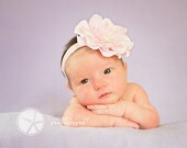 Light Pink Baby Headband - Pearl - Rhinestone - Elastic - Spring - Easter - Baby Shower Gift - Baby Girl - Baby Girl Photography Prop