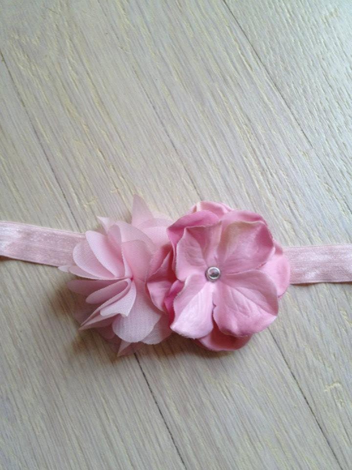 LIght Pink Chiffon puff and Pink Flower Headband