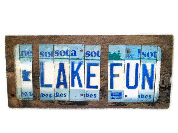 Minnesota Lake Fun Sign - License Plate Sign - Reclaimed Wood