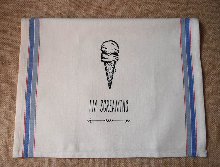 I'm Screaming, ice cream kitchen towel, multi stripe