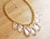 Clear Teardrop Statement Necklace on Chunky Gold Chain