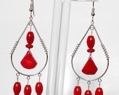 Red Bamboo Coral Sterling Silver Chandelier Earrings