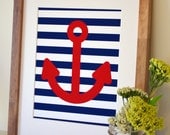 Nautical nursery 8 x 10 print- anchor art- boy nursery art- nautical theme- teenage boy room print- navy and red print- baby shower gift