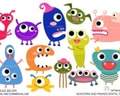 Monsters and friends Digital clip art  for Personal and Commercial use - INSTANT DOWNLOAD